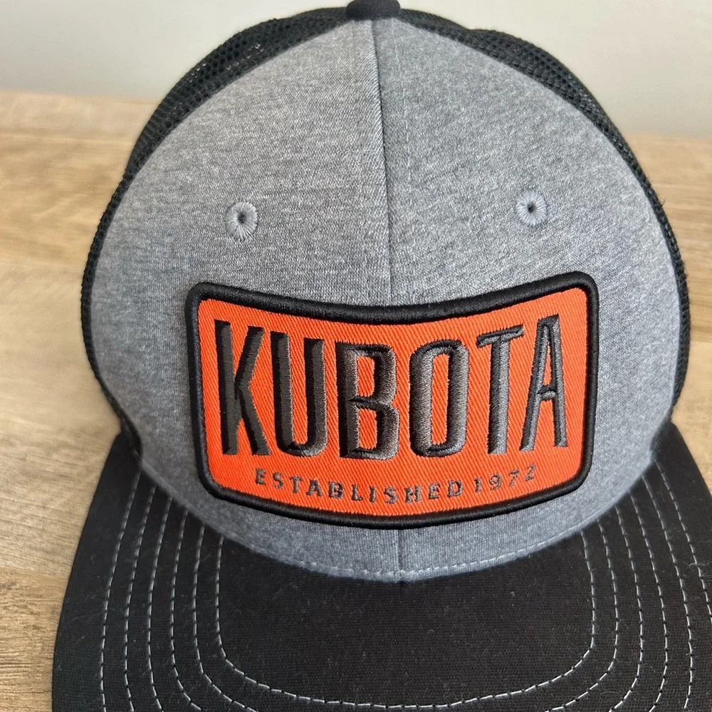 Kubota Tractor Emb. Patch on Kubota Brand Trucker Hat Snapback Black/orange - Picture 11 of 11